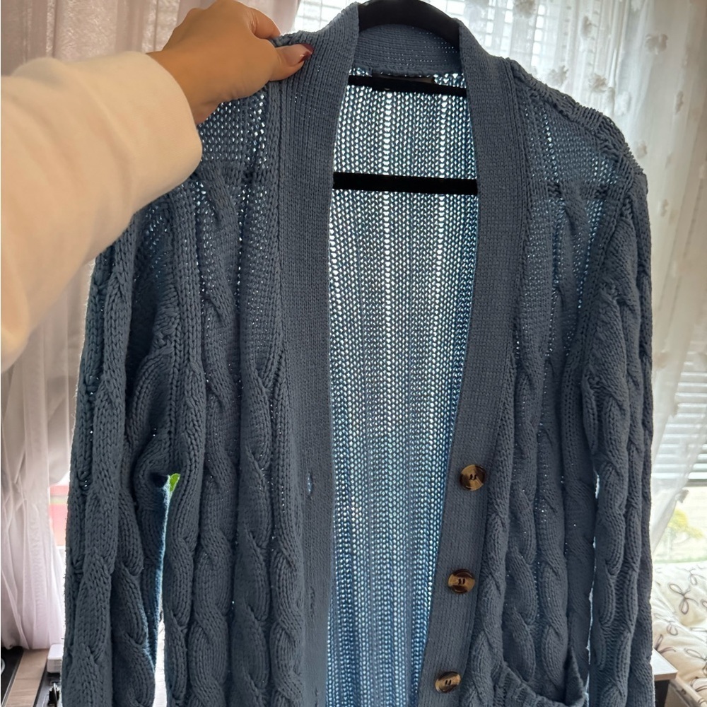 Cozy Blue Cable Knit Cardigan - Picture 7 of 7